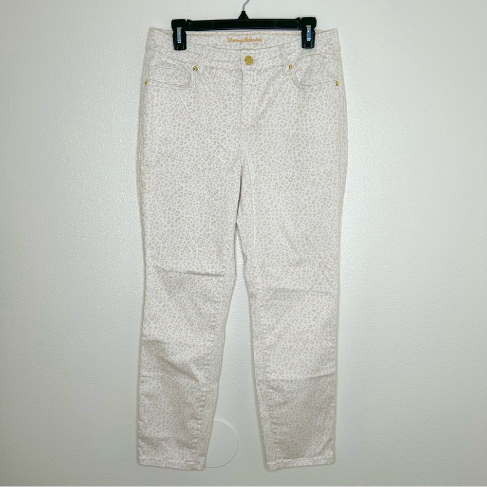 Tommy Bahama Womens Cream Cheetah Boracuy Beach High-Rise Ankle Pants Size 8